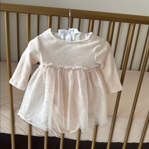 Cream Baby Dress with Sheer Overlay